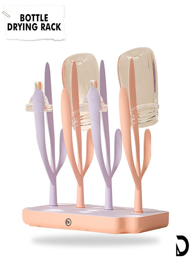 DaKos Baby Bottle Drying Rack, Baby Bottle Drying Stand, Drainer for Baby Bottles, Feeding Cup Nipple Storage with Detachable Tray, Compact and Portable Stylish Cactus Design (Pink) - Image 2