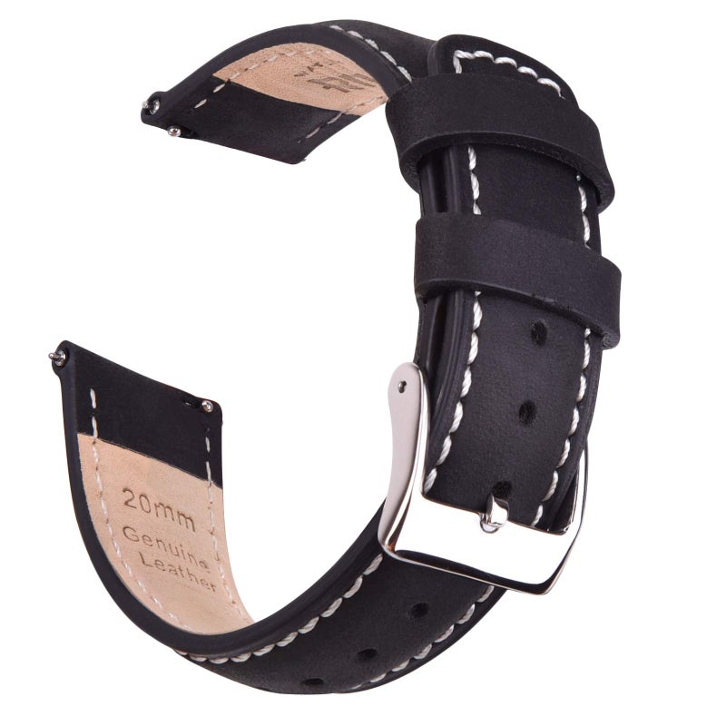 Ritche 21mm Leather Watch Band Compatible with Timex Expedition Fossil Seiko Leather Watch Bands for Men Women Black Watch Strap Red Stitching White Elephant Gifts Stocking Stuffers for Men Fathers Day gifts - Image 2