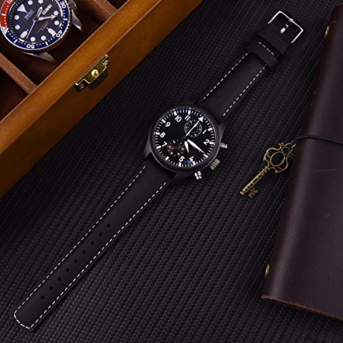 Ritche 21mm Leather Watch Band Compatible with Timex Expedition Fossil Seiko Leather Watch Bands for Men Women Black Watch Strap Red Stitching White Elephant Gifts Stocking Stuffers for Men Fathers Day gifts - Image 3
