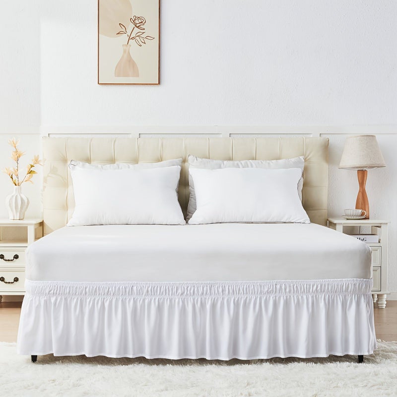 Queen Size 60x80 Inch White Bed Skirt Cover All Season Under Bed Drape for Twin Full Queen King Mattress - Image 1