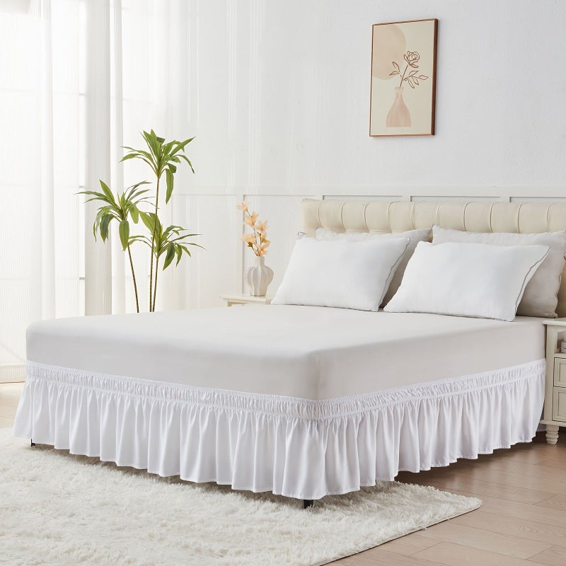 Queen Size 60x80 Inch White Bed Skirt Cover All Season Under Bed Drape for Twin Full Queen King Mattress - Image 2