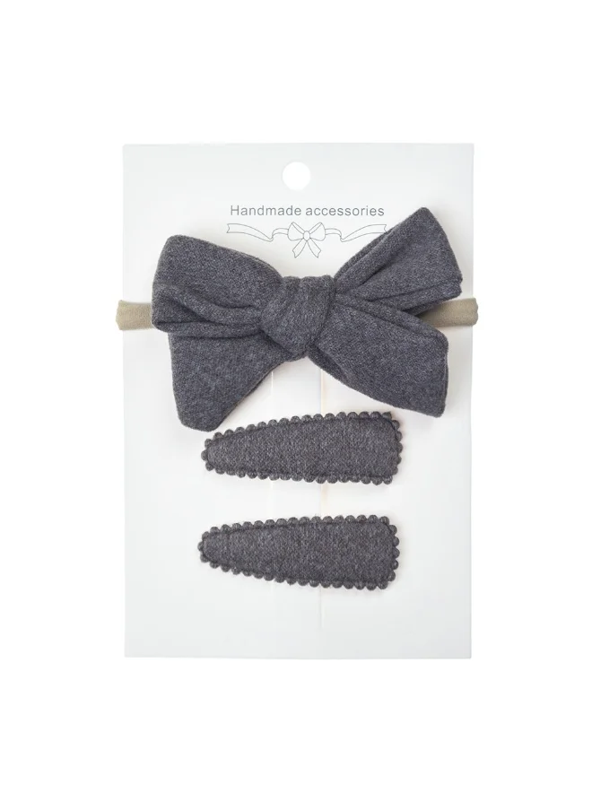 دىدانيالا Sara Ribbon Bow Clip Set with Ponytail For Babies and Girls -Dark Grey