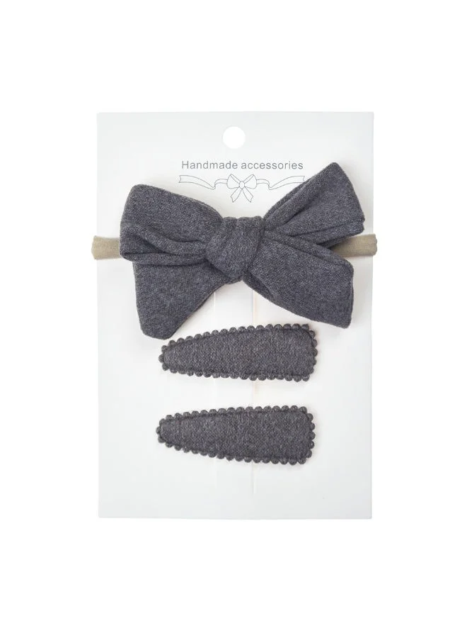 D'Daniela D'Daniela-Sara Ribbon Bow Clip Set with Ponytail For Babies and Girls -Dark Grey
