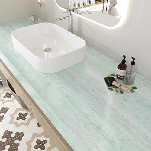 Wallercity Green Wood Contact Paper for Peel and Stick Countertops Wallpaper Cyan Wood Grain Contact Paper for Cabinets & Drawers Self Adhesive Vinyl Waterproof Wallpapers for Desk Table 15.8''×236'' - Image 2