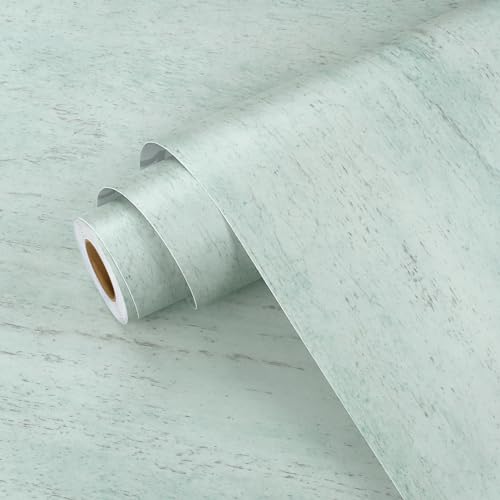 Wallercity Green Wood Contact Paper for Peel and Stick Countertops Wallpaper Cyan Wood Grain Contact Paper for Cabinets & Drawers Self Adhesive Vinyl Waterproof Wallpapers for Desk Table 15.8''×236'' - Image 3