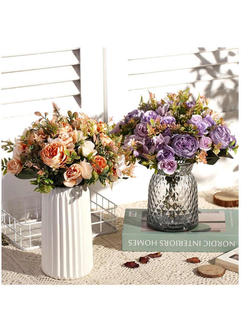Artificial Flowers, Fake Peony Silk Hydrangea Flower Bouquet Fall Rose Flowers, Wedding Bouquets Flowers Party Bridal  Home Decorations Silk Flowers (Orange) - Image 2