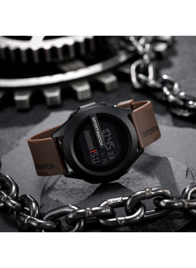 Youth Sports Digital Watch, Brown Silicone Strap, Battery Powered, Electronic Movement, Multifunctional with Backlight, Round Case - Unisex Fashion Accessory for Daily Wear And Travel - Image 2