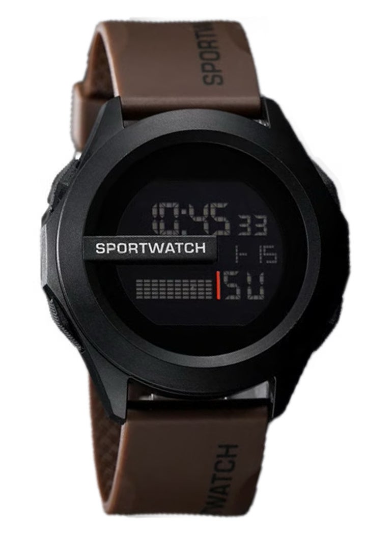 Youth Sports Digital Watch, Brown Silicone Strap, Battery Powered, Electronic Movement, Multifunctional with Backlight, Round Case - Unisex Fashion Accessory for Daily Wear And Travel - Image 1