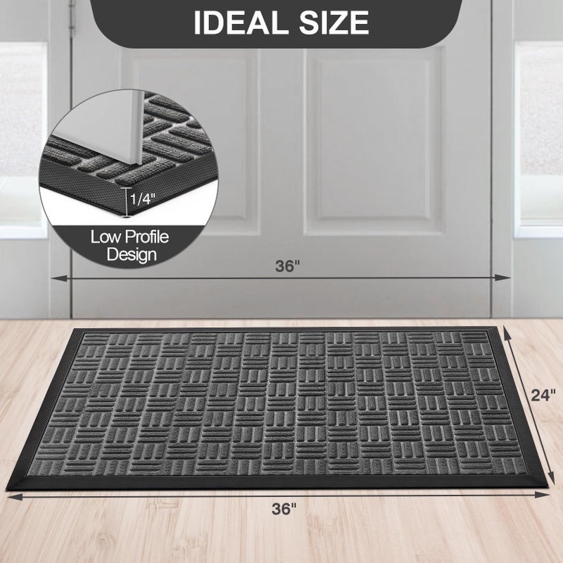 Mibao Front Door Mat, Heavy Duty Durable Welcome Mat for Outdoor Indoor, Dirt Trapper Waterproof Super Absorbent Door Mat for Entryway Outside Patio Porch, 24"x36", Gray - Image 2