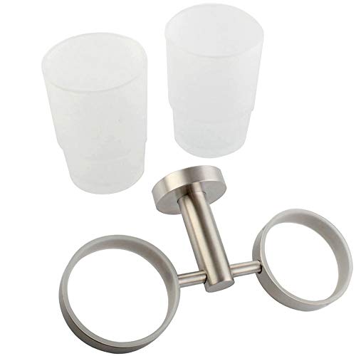 Angle Simple Double Toothbrush Holder, Angle Simple SUS304 Stainless Steel Wall Mounted Glass Tumbler Holder with Frosted Glass Cup Toothpaste Razor Organizer Bathroom Storage, Brushed Nickel - Image 5