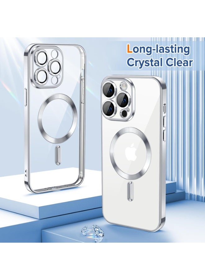 جراب مطلي بالكهرباء لهاتف iPhone 12 Pro مع حماية كاملة لعدسة الكاميرا متوافق مع الشحن اللاسلكي MagSafe، غطاء مغناطيسي ناعم مقاوم للصدمات من مادة TPU لهاتف iPhone 12 Pro (فضي) - Image 2