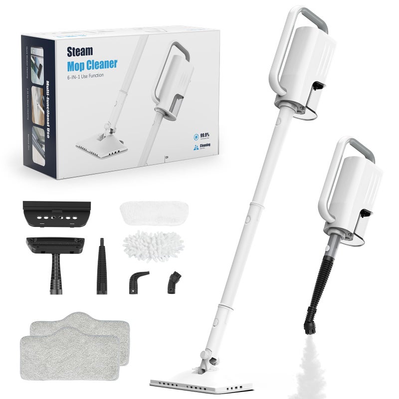 ACHTFACH 7-in-1 Steam Mop, 1200W Rotated Steam Cleaner for Home, 2 Modes, 400ML Removable Tank, 23FT Cord, 2 Washable Pads, Multi-Surface Steamer for Hard Floor, Laminate Floor, Tiles Cleaningï¼ˆOnion Whiteï¼‰ - Image 1