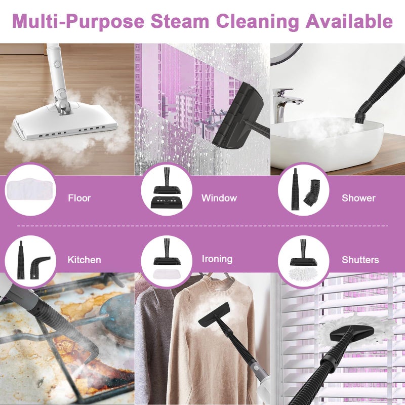 ACHTFACH 7-in-1 Steam Mop, 1200W Rotated Steam Cleaner for Home, 2 Modes, 400ML Removable Tank, 23FT Cord, 2 Washable Pads, Multi-Surface Steamer for Hard Floor, Laminate Floor, Tiles Cleaningï¼ˆOnion Whiteï¼‰ - Image 5