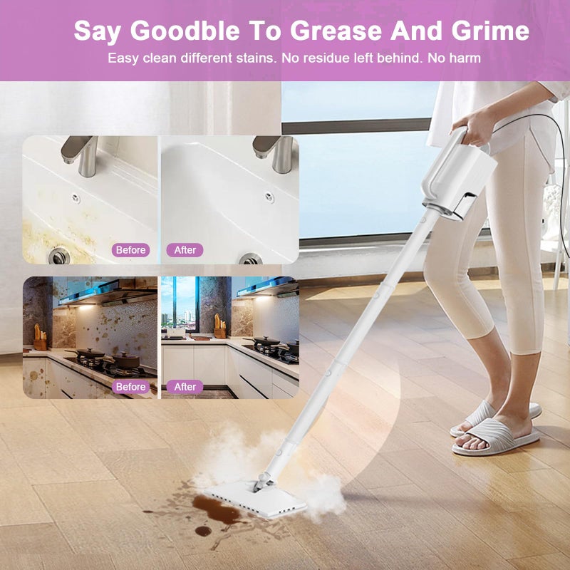 ACHTFACH 7-in-1 Steam Mop, 1200W Rotated Steam Cleaner for Home, 2 Modes, 400ML Removable Tank, 23FT Cord, 2 Washable Pads, Multi-Surface Steamer for Hard Floor, Laminate Floor, Tiles Cleaningï¼ˆOnion Whiteï¼‰ - Image 4