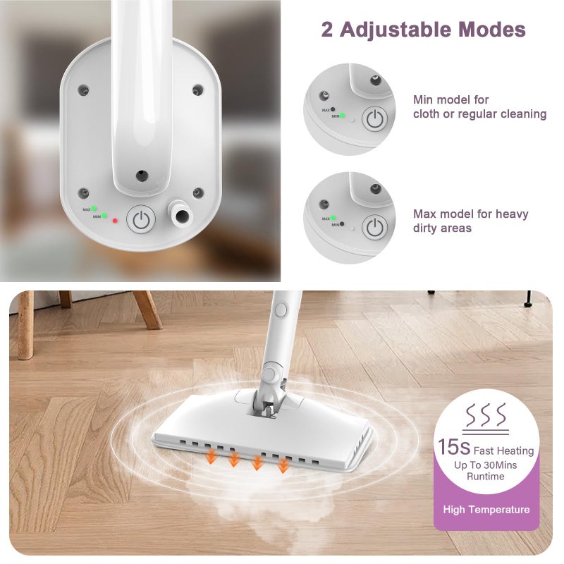 ACHTFACH 7-in-1 Steam Mop, 1200W Rotated Steam Cleaner for Home, 2 Modes, 400ML Removable Tank, 23FT Cord, 2 Washable Pads, Multi-Surface Steamer for Hard Floor, Laminate Floor, Tiles Cleaningï¼ˆOnion Whiteï¼‰ - Image 2