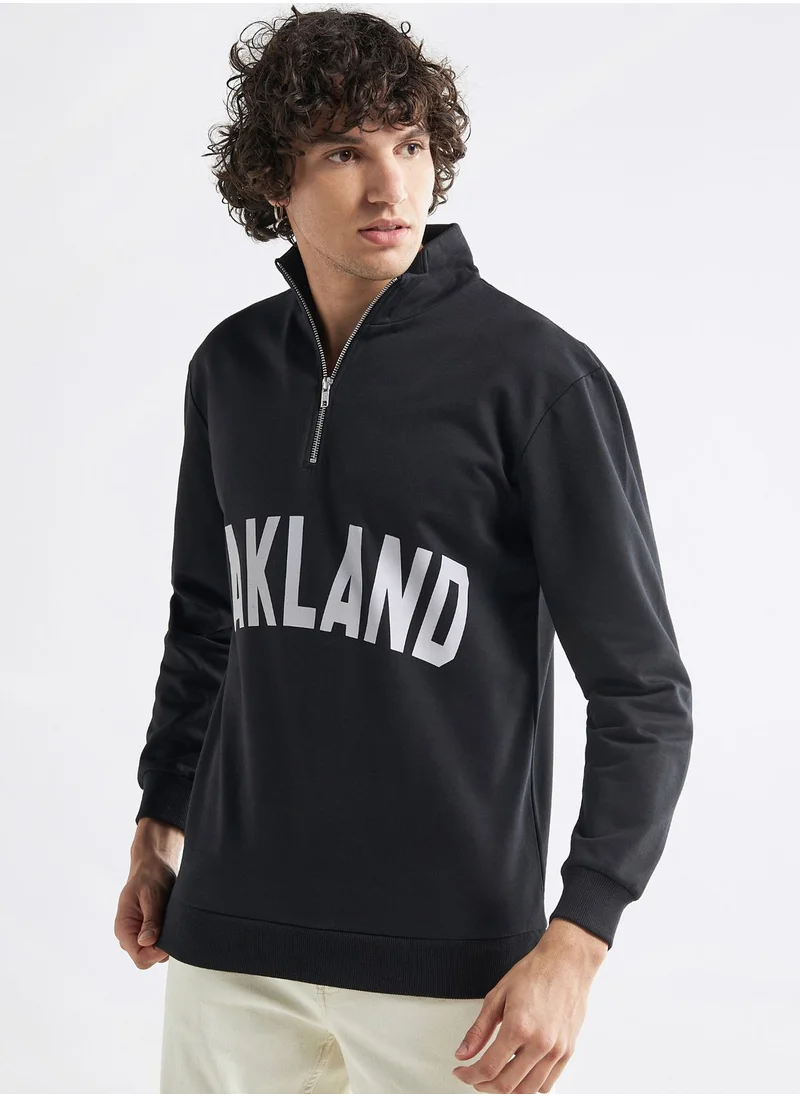 فاف Slogan Zip Through High Neck Sweatshirt