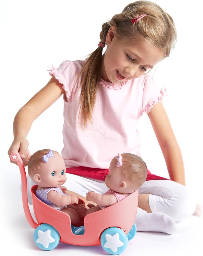 JC Toys Lil Cutesies Twin 8.5" All Vinyl Dolls and Stroller Set - Posable, Washable, and Removable Outfits - Perfect for Ages 2+ - Image 4