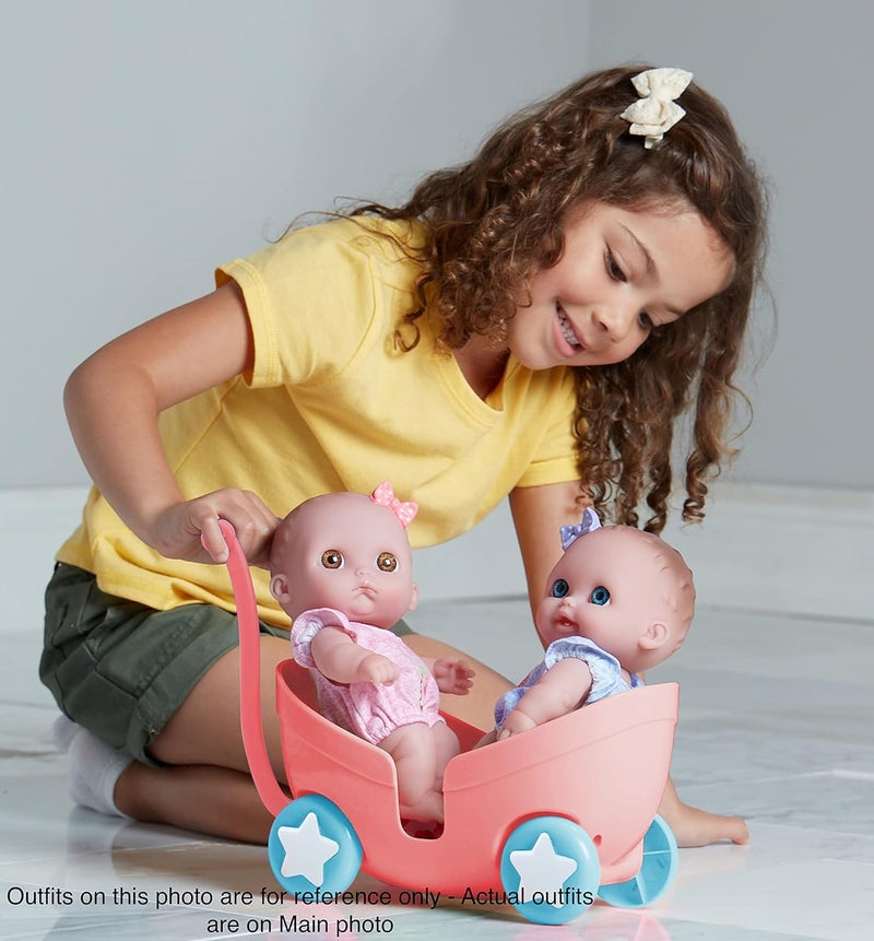 JC Toys Lil Cutesies Twin 8.5" All Vinyl Dolls and Stroller Set - Posable, Washable, and Removable Outfits - Perfect for Ages 2+ - Image 5