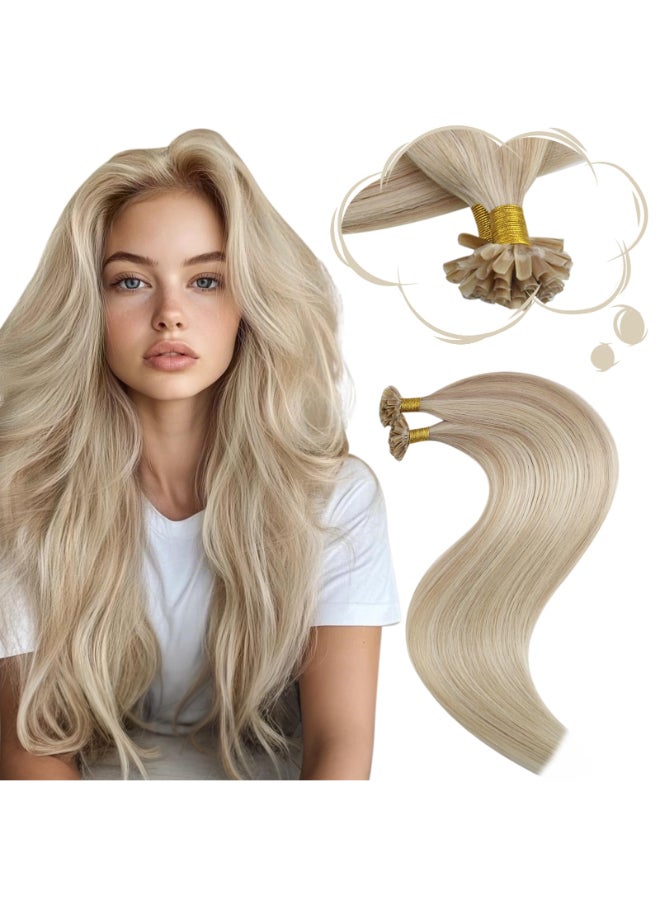 Moresoo Utip Hair Extensions Human Hair Ash Blonde with Bleach Blonde Highlight Remy K Tip Hair Extensions Human Hair Blonde Straight 40G50S 14 Inch - Image 3