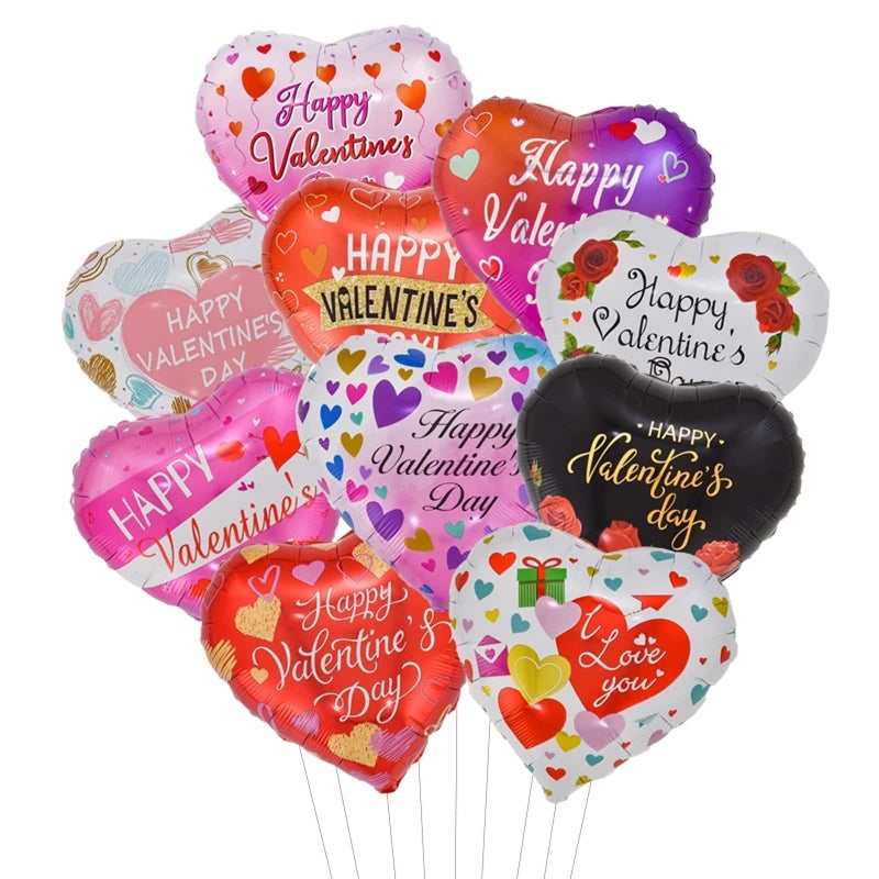 BinaryABC Happy Valentines Day Balloons,Love Heart Foil Balloons,Valentines Day Romantic Photo Props Decorations,10Pcs - Image 1