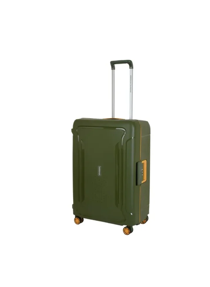 Tribus Suitcase, Check-In Size 78 cm / 29 inch, 4 Spinner Wheels, Hard Top, Polypropylene, Olive|Address Tag|TSA Lock|Dual Tube Pull Handle|Scratch Resistant Texture|XtraSecu™ 3-Point Locking System - 3 Years International Warranty