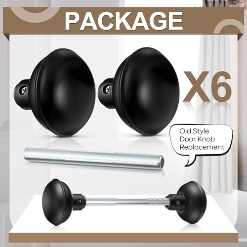Saillong 6 Sets Vintage Style Door Knob Set with Spindle Old Style Door Knob Replacement with Electroplate Design 22inch Outside Diameter for Interior DoorsMatte Black - Image 3