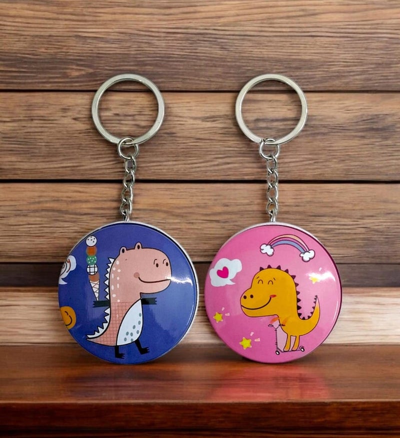 Tera13 TERA 13 Cartoon Coin Storage Box for Girls & Boys, Jewellery Mini Tin With Keychain, Kanjak Return Gift, Steel Pouch (Dinosaur 12 Pcs) - Image 4