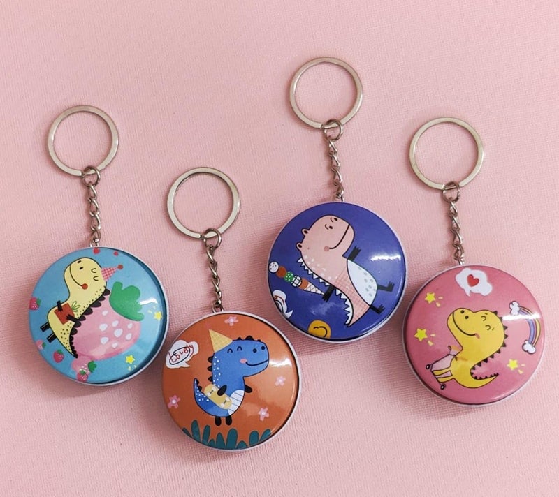 Tera13 TERA 13 Cartoon Coin Storage Box for Girls & Boys, Jewellery Mini Tin With Keychain, Kanjak Return Gift, Steel Pouch (Dinosaur 12 Pcs) - Image 2