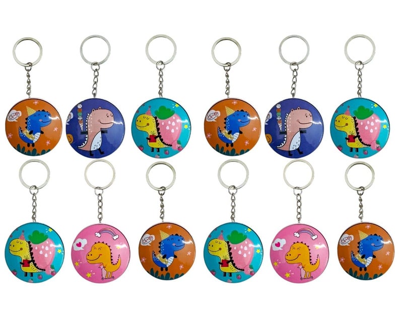 Tera13 TERA 13 Cartoon Coin Storage Box for Girls & Boys, Jewellery Mini Tin With Keychain, Kanjak Return Gift, Steel Pouch (Dinosaur 12 Pcs) - Image 1