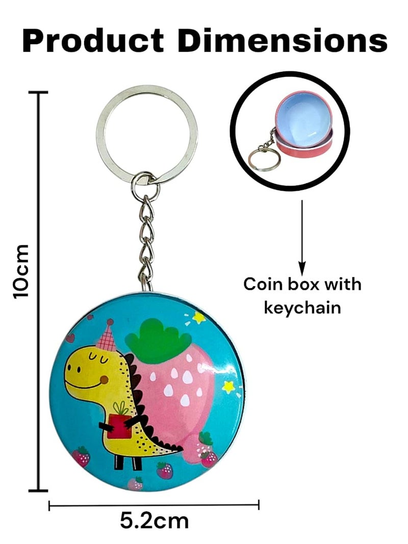 Tera13 TERA 13 Cartoon Coin Storage Box for Girls & Boys, Jewellery Mini Tin With Keychain, Kanjak Return Gift, Steel Pouch (Dinosaur 12 Pcs) - Image 5