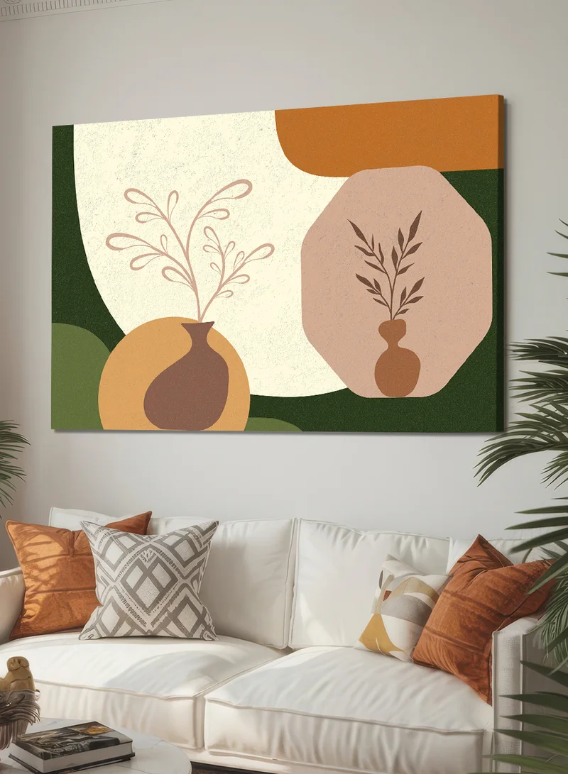 لوحة لوحة كانفاس على إطار خشبي بتصميم تجريدي لمزهريات