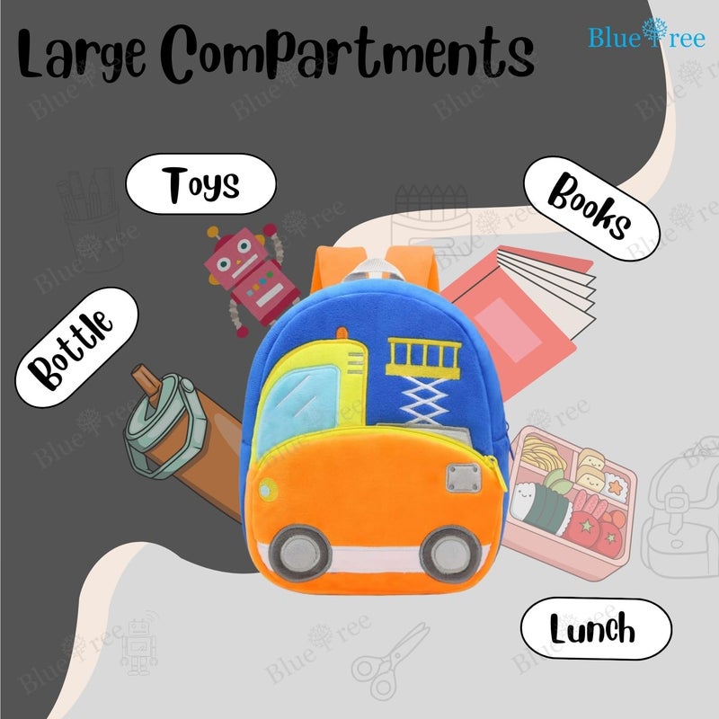 Blue Tree School Bag for Cute Kids for (1-6 Years), Preschool Soft Plush Life Truck Bag for Toddlers, Mini Cartoon Backpack for Boys and Girls - Image 3