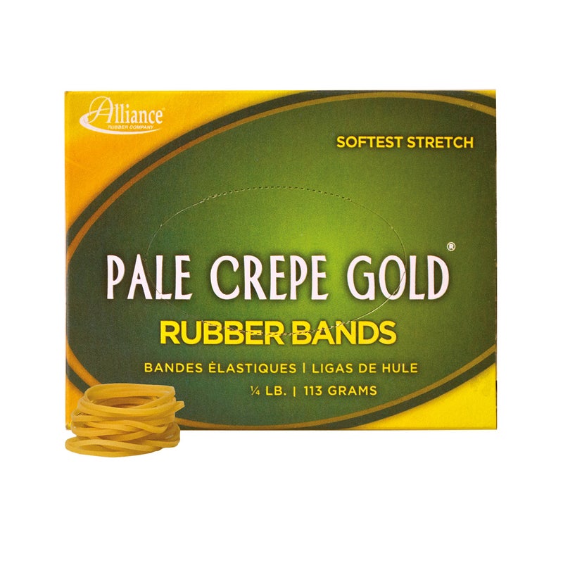 Alliance Rubber 20129 Pale Crepe Gold Rubber Bands Size #12, 1/4 lb Box Contains Approx. 962 Bands (1 3/4" x 1/16", Golden Crepe) - Image 1