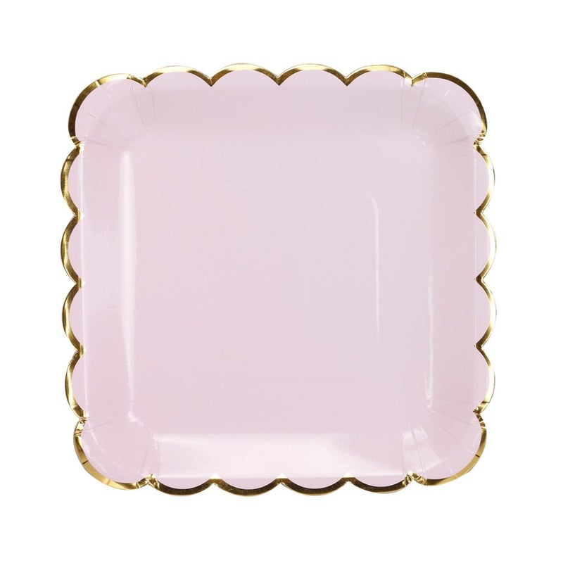Geeklife Pink Paper Party Plates with Metallic Gold Border 9 inch Paper Decorative Dessert Plates Set 20 count