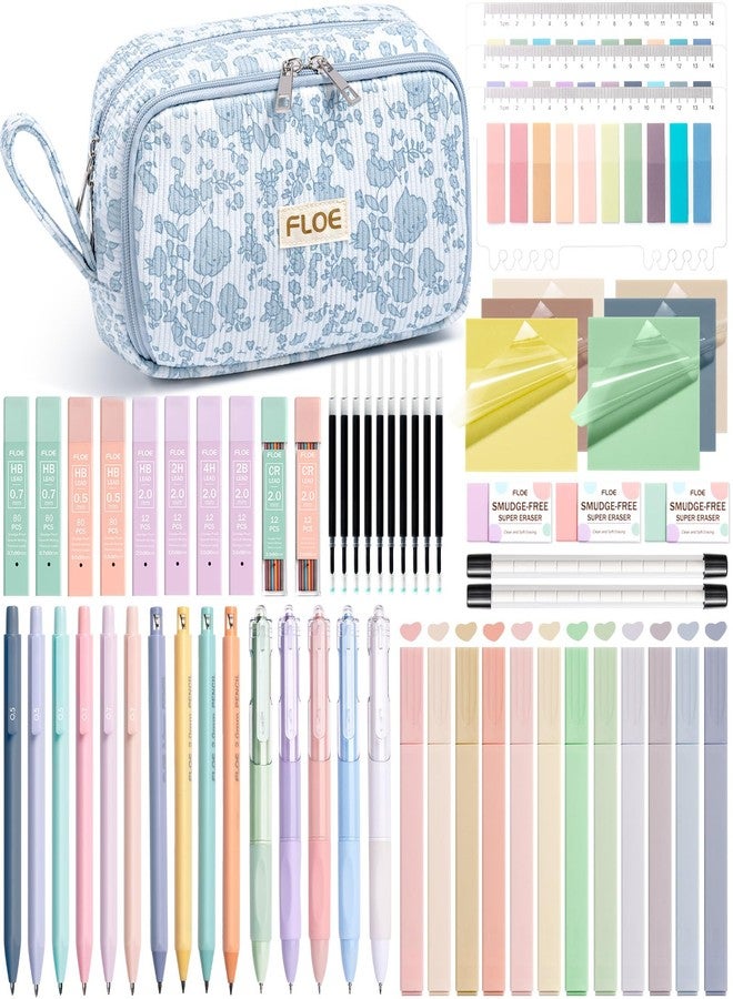 FLOE 62PCS Aesthetic School Supplies, Cute Back to School Supplies College Essentials Preppy Stationary Set with Large Pencil Pouch Case, Pastel Highlighters Gel Pens Mechanical Pencils for Student Girls - Image 1