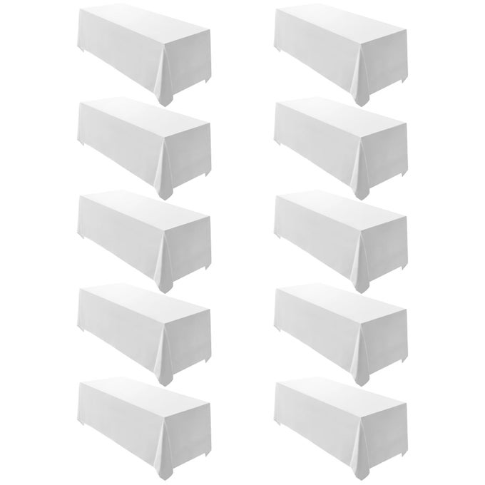 10 PACK WHITE RECTANGLE TABLECLOTH 90 X 132INCH RECTANGULAR POLYESTER TABLE CLOTH FOR WEDDINGS BANQUETS OR RESTAURANTS