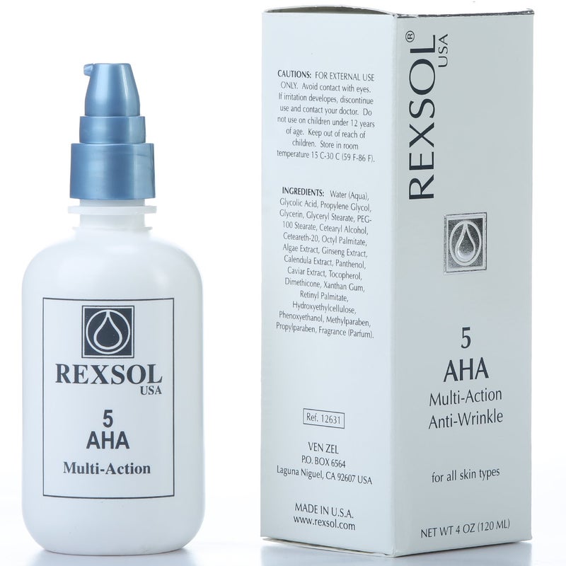 REXSOL 5 AHA Multi-action Anti-Wrinkle Cream | With Vitamin E, Algae Extract, Ginseng Extract, Calendula Extract,Caviar Extract | Diminishes appearance of fine lines & wrinkles (120 ml / 4 fl oz) - Image 2
