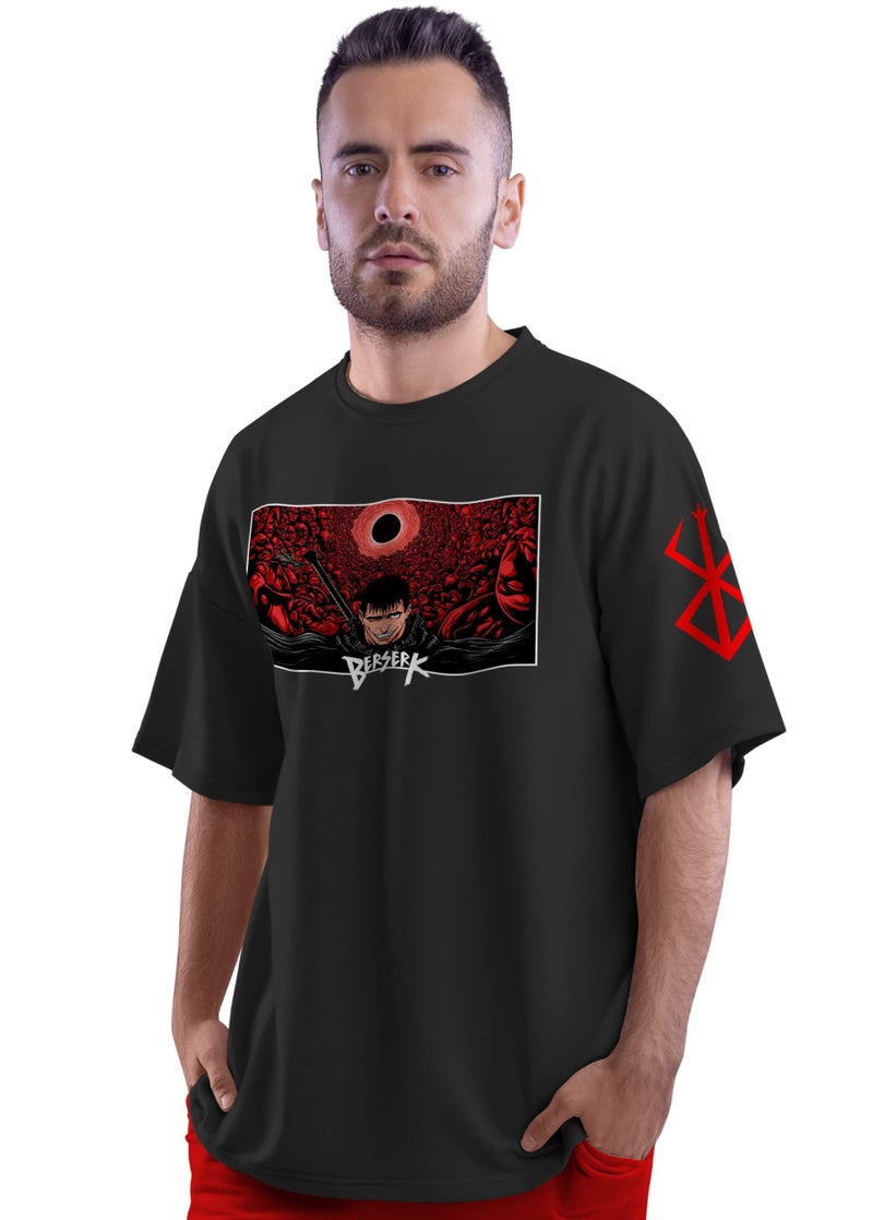 crazymonk Berserk Anime Oversized T-Shirt - Black, XXL - Image 2