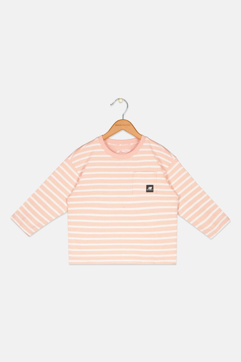 New Balance Kids Girls  Sportswear Fit Stripe Long Sleeves Outdoor T-shirt, Peach - Image 1