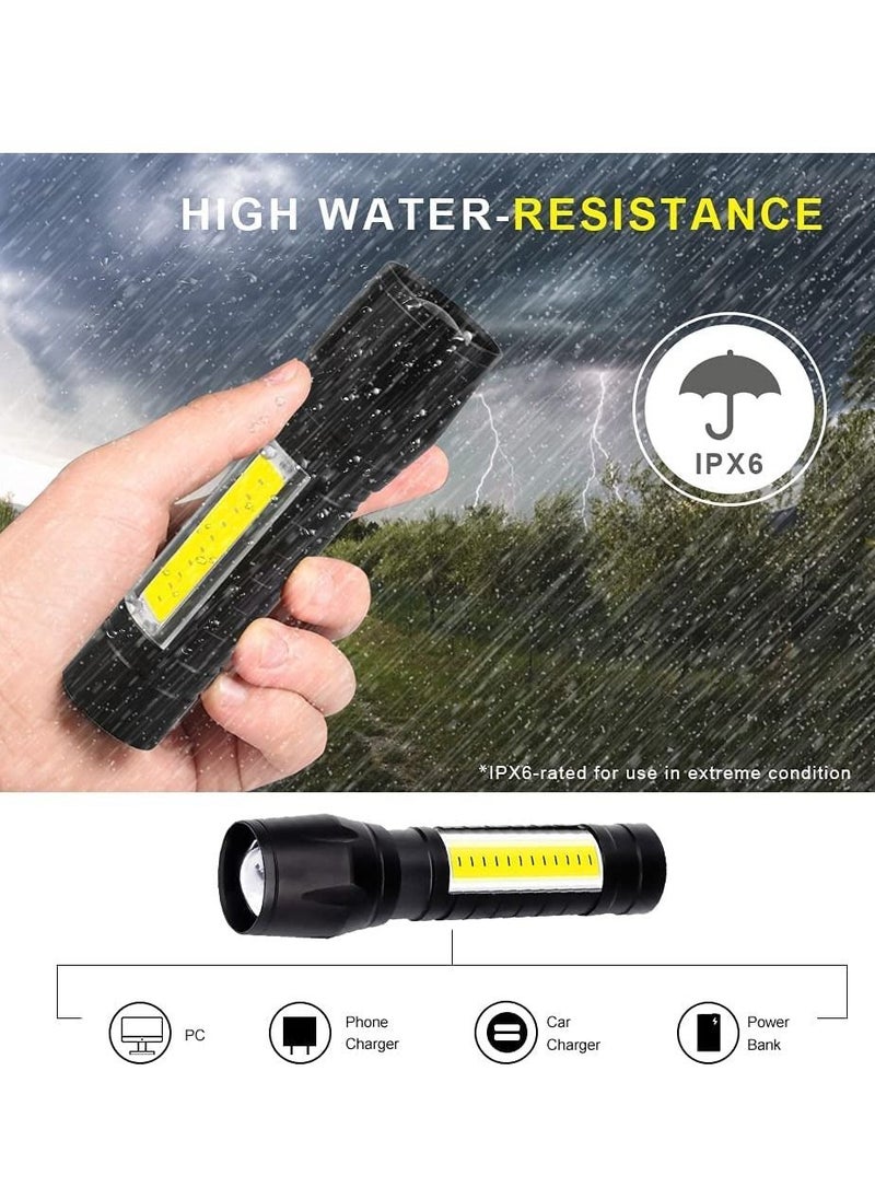 KASTWAVE - USB Rechargeable Torch, Outdoor Emergency Light Check Light XPE/COB Mini Torch, Portable Waterproof Handheld Torch for Camping, Outdoor, Emergency and Daily Use 2 Pack - Image 1
