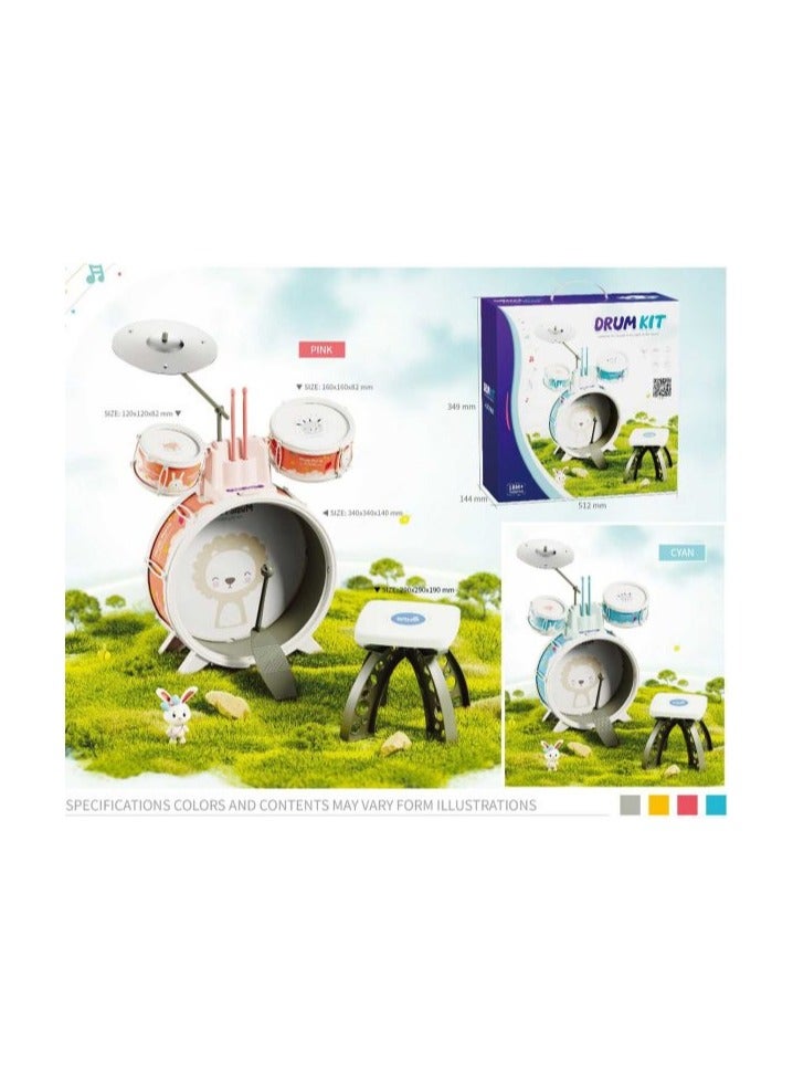 واي نوت 🥁🎶 طقم درامز موسيقي للأطفال بتصميم أسد – مع كرسي وطبلات ملونة – مثالي من عمر 18 شهرًا وأكثر! - Image 2