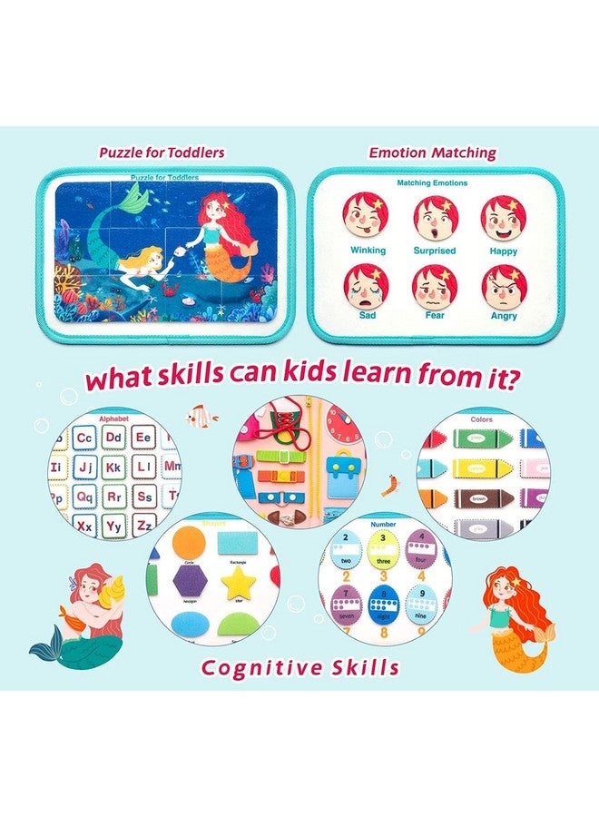 KolorFish KolorFish Toddler Busy Board Book - Montessori Toys for 2+ Years, Birthday Gift - 8 in1 Preschool Learning Activities with Life Skills,Alphabet,Number,Shape,Color,Animal,Weather (Pink Mermaid)  - Image 1