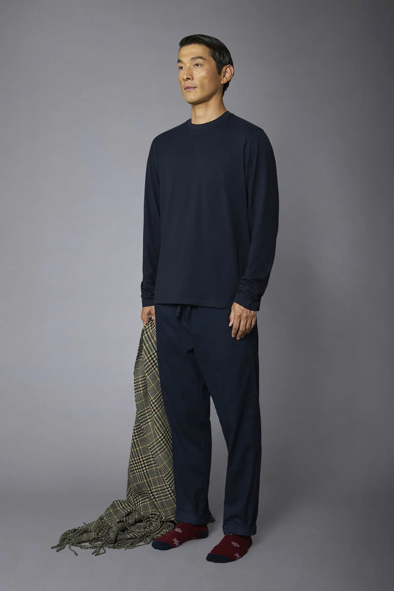 دوبل غانغر Men's solid-color pajamas in pure cotton - DK Blue