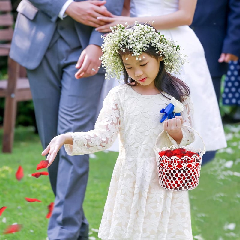 Marsui 4 Pcs Flower Baskets for Wedding Rustic Flower Basket with Handles Woven Baskets for Crafts Wedding Party Photo Props Favors Farmhouse Home Decor Rose Petals Candy Gift StorageWhite - Image 2