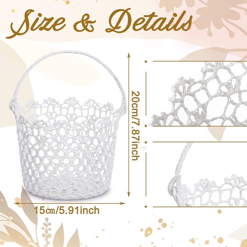 Marsui 4 Pcs Flower Baskets for Wedding Rustic Flower Basket with Handles Woven Baskets for Crafts Wedding Party Photo Props Favors Farmhouse Home Decor Rose Petals Candy Gift StorageWhite - Image 3