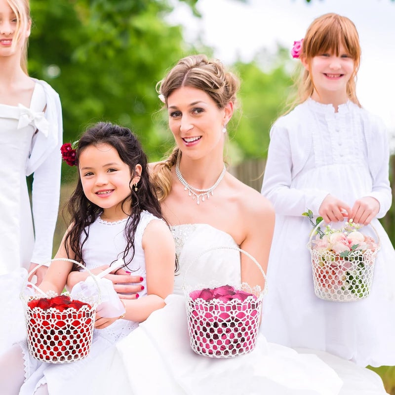 Marsui 4 Pcs Flower Baskets for Wedding Rustic Flower Basket with Handles Woven Baskets for Crafts Wedding Party Photo Props Favors Farmhouse Home Decor Rose Petals Candy Gift StorageWhite - Image 4