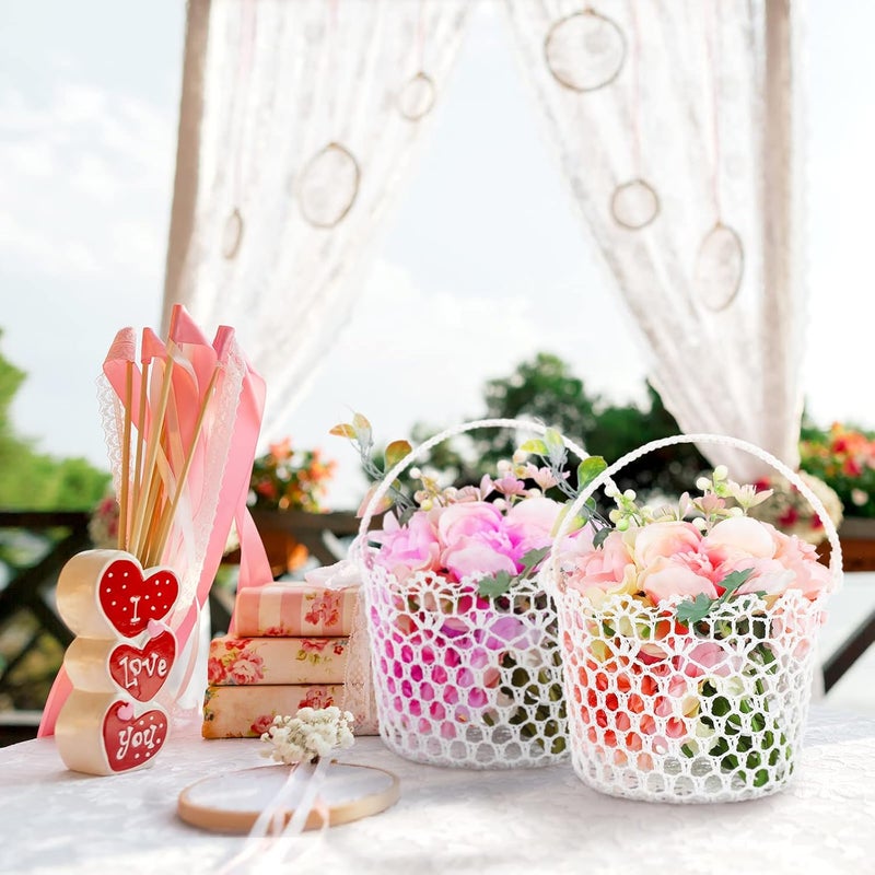 Marsui 4 Pcs Flower Baskets for Wedding Rustic Flower Basket with Handles Woven Baskets for Crafts Wedding Party Photo Props Favors Farmhouse Home Decor Rose Petals Candy Gift StorageWhite - Image 5