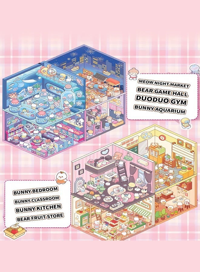 20 Sets 3D Sticker Scene, Miniature Scene Sticker Book for kids & Adults, Rich Collection of 3D Space Stickers and Storage Spiral Notebook, Reusable, Waterproof for Relief Stress - Image 2