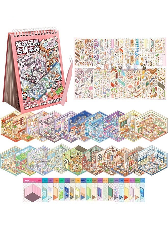 20 Sets 3D Sticker Scene, Miniature Scene Sticker Book for kids & Adults, Rich Collection of 3D Space Stickers and Storage Spiral Notebook, Reusable, Waterproof for Relief Stress - Image 1