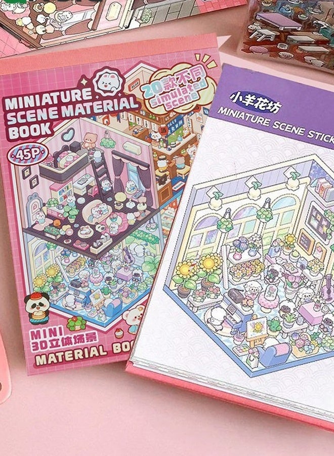 20 Sets 3D Sticker Scene, Miniature Scene Sticker Book for kids & Adults, Rich Collection of 3D Space Stickers and Storage Spiral Notebook, Reusable, Waterproof for Relief Stress - Image 5